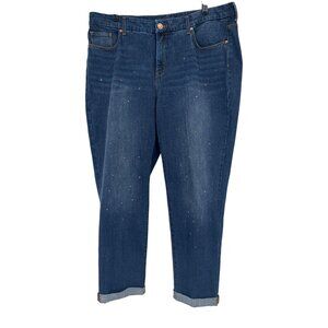 Chicos 2.5 So Slimming Ankle Jeans Blue Denim Rhinestone Accents womens size 14